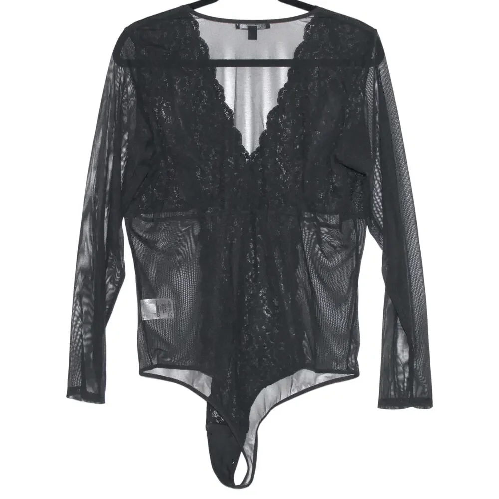 INC International Concepts Black Lace Bodysuit XXL NWT